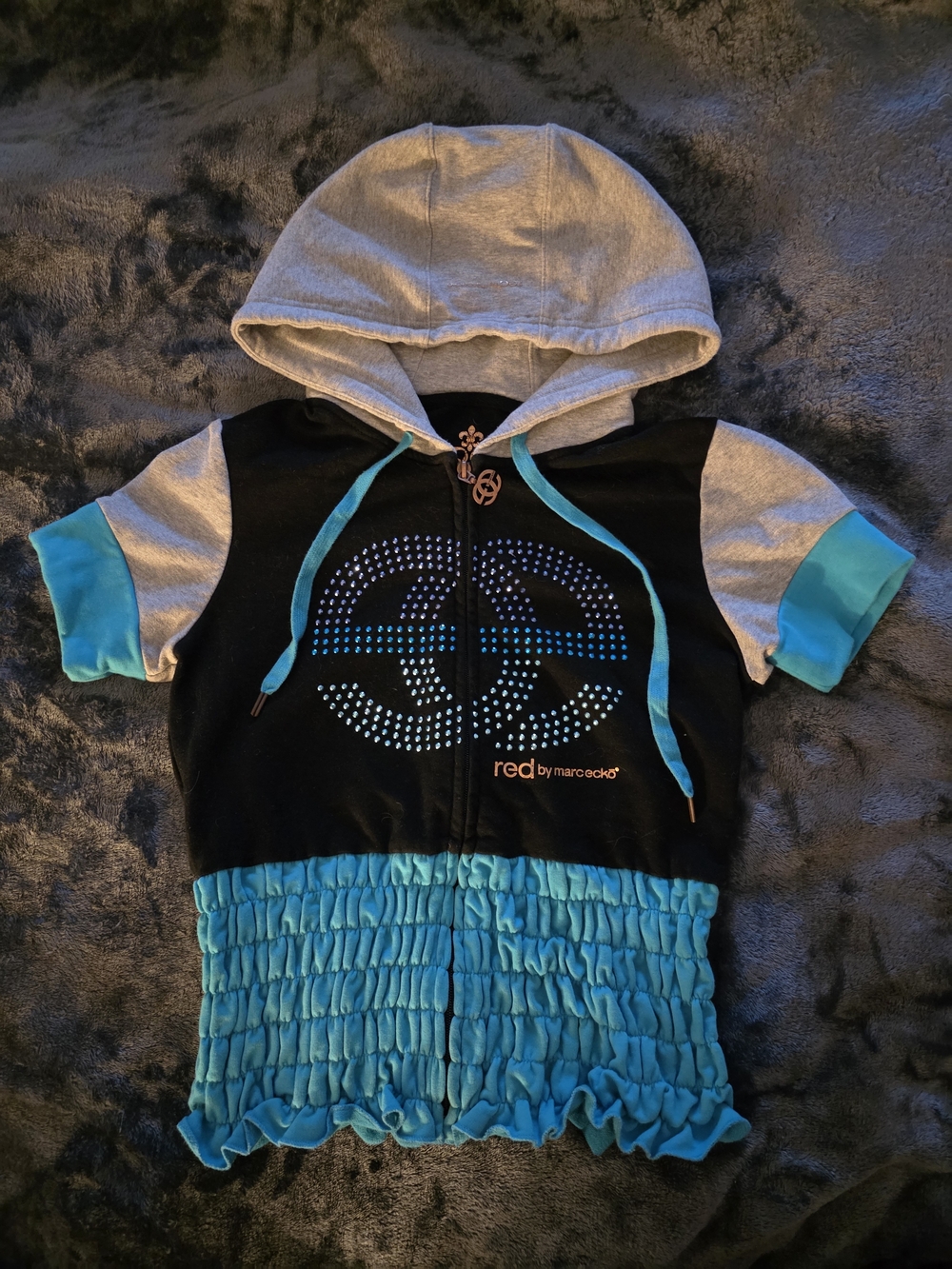 Red by Marc Ecko Black & Teal Short-Sleeve Hooded Zip Hoodie